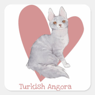 Türkische Angora Katze Wasserfarbe Kitty Pink Herz Quadratischer Aufkleber