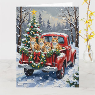 Türkische Angora-Katze Weihnachten Rotes Lastwagen Karte