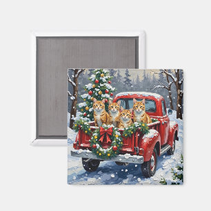Türkische Angora-Katze Weihnachten Rotes Lastwagen Magnet
