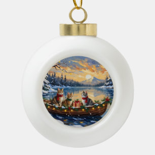Türkische Angora-Katze Weihnachtsboot Urlaub Keramik Kugel-Ornament