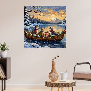 Türkische Angora-Katze Weihnachtsboot Urlaub Poster