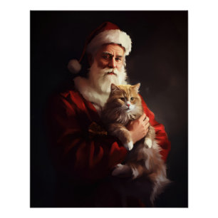Türkische Angora-Katze Weihnachtsmann Festlich Wei Poster