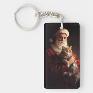 Türkische Angora-Katze Weihnachtsmann Festlich Wei Schlüsselanhänger