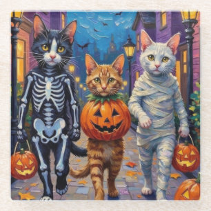 Türkische Angora-Katzen in Halloween-Kostümen Glasuntersetzer