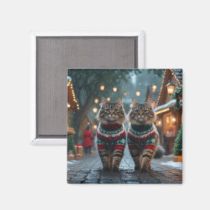 Türkische Angora-Katzen Weihnachten Schnee Feierta Magnet