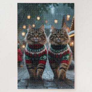 Türkische Angora-Katzen Weihnachten Schnee Feierta Puzzle