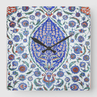 Türkische Blumenfliesen Quadratische Wanduhr