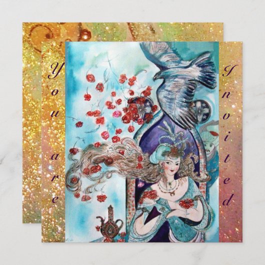 TÜRKISCHE FAIRY TALE, leuchtend rot-blau-gelbes Fu Einladung (Vorne/Hinten)