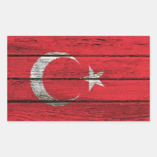 Türkische Flagge mit robustem Holzkörneffekt Rechteckiger Aufkleber
