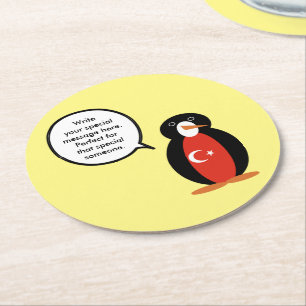 Türkische Flagge Sprechende Ms. Pinguin Personalis Runder Pappuntersetzer