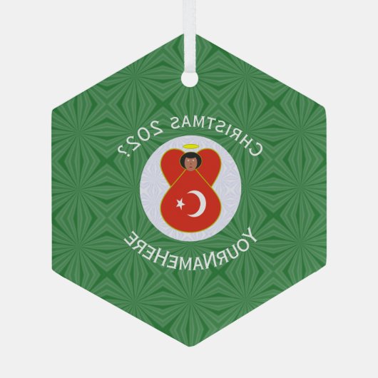 Türkische Flagge Weihnachts Angel Name Jahr Hexago Ornament Aus Glas (Rückseite)