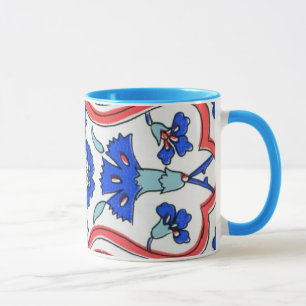Türkische Fliesen-blaues Gartennelken-Muster Tasse