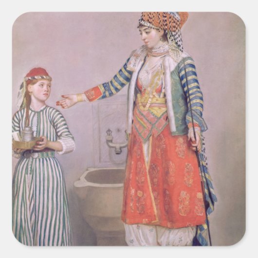 Türkische Frau mit ihrem Diener Quadratischer Aufkleber (Vorderseite)