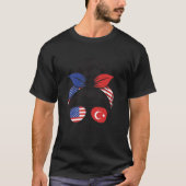 Türkische Girl Türkei Roots US Flag Messy B T-Shirt (Vorderseite)