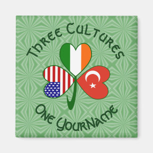 Türkische Irische Amerikanische Flaggen Kleeblatt  Magnet