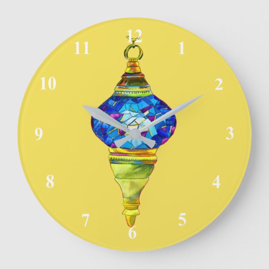 Türkische Lampen blaue Mosaik Aquarellkunst Große Wanduhr (Vorderseite)