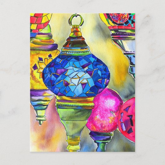 Türkische Lampen Mosaik Aquarell Kunst Postkarte (Vorderseite)