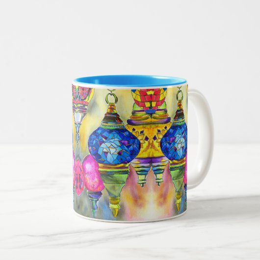 Türkische Lampen Mosaik Aquarell Kunst Zweifarbige Tasse (VorderseiteRechts)