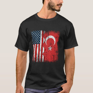 Türkische Roots Halbe amerikanische Flagge Amerika T-Shirt