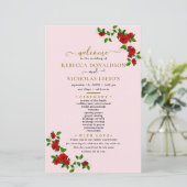 Türkische Rose Blume Botanisches Hochzeitsprogramm (Stehend Vorderseite)