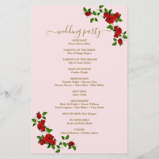 Türkische Rose Blume Botanisches Hochzeitsprogramm (Rückseite)