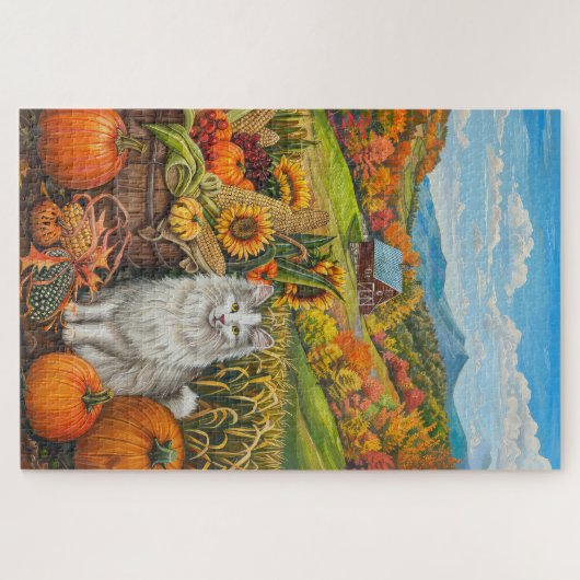 Türkischer Angora Kat Herbsternte Erntedank Puzzle (Horizontal)