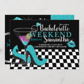 Türkischer Glitzer Glam Bachelorette Wochenende Einladung (Vorne/Hinten)