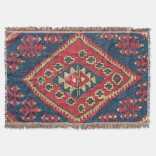 Türkischer Kilim Tepet Rug Antique Red Blue Decke