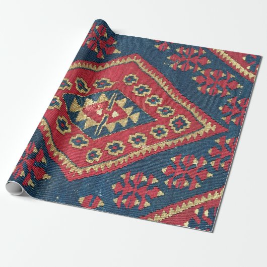Türkischer Kilim Tepet Rug Antique Red Blue Geschenkpapier (Ungerollt)
