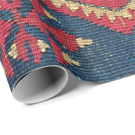 Türkischer Kilim Tepet Rug Antique Red Blue Geschenkpapier (Rolleneckpunkt)