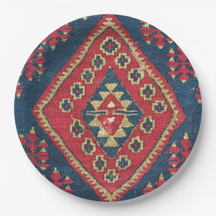 Türkischer Kilim Tepet Rug Antique Red Blue Pappteller