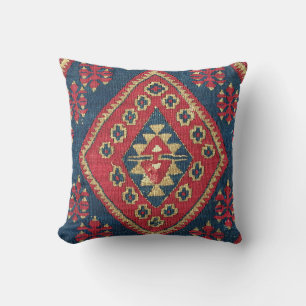Türkischer Kilim-Teppich-Rot Blau Antik Kissen