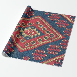 Türkischer Kilim Teppich Rug Antik Rot Blau Geschenkpapier