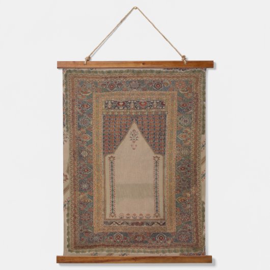 Türkischer Rug Ottoman Beige Brown Wandteppich Mit Holzrahmen (Vorderseite)