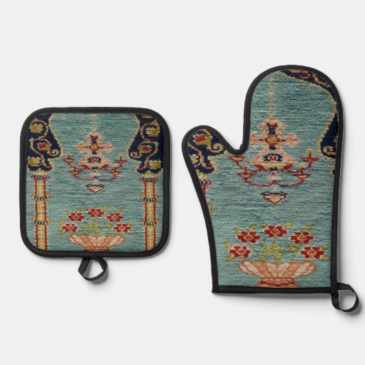 Türkischer Teppich Ofenhandschuh & Topflappen-Set (Vorderseite)