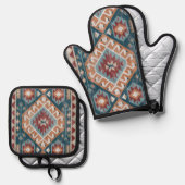 Türkischer Teppich Rug Antiker Kilim Kabristan Ofenhandschuh & Topflappen-Set (Vorderseite/Rückseite)