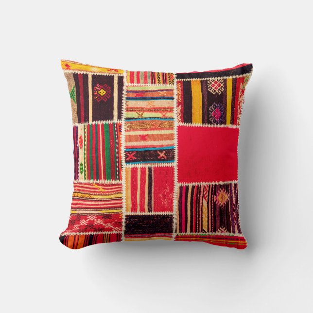 Türkischer Teppichboden handgefertigt. Patchwork Kissen (Vorderseite)