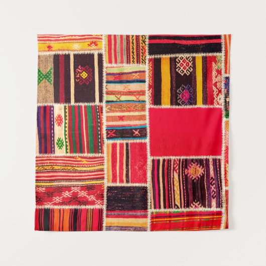 Türkischer Teppichboden handgefertigt. Patchwork Wandteppich (Vorderseite)