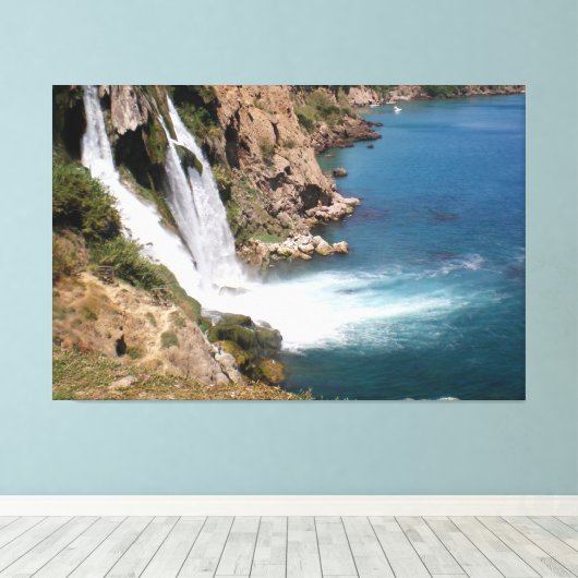 Türkischer Wasserfall Duden mit mediterranem Meer Leinwanddruck (Insitu (Holzboden))