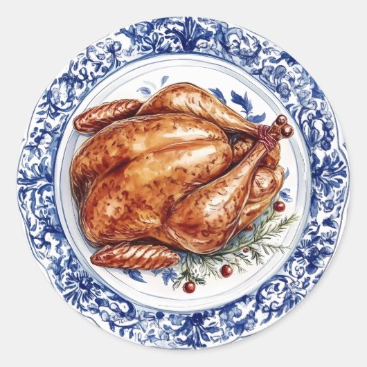 Türkisches Abendessen auf einem blauen Chinoiserie Runder Aufkleber (Vorderseite)