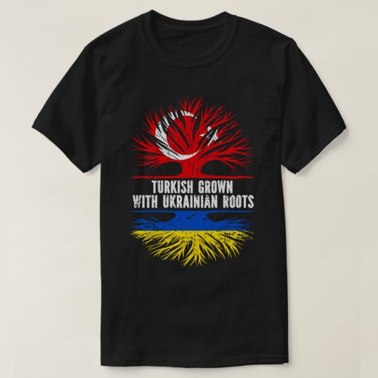 Türkisches Anbau mit ukrainischer Roots-Flagge T-Shirt (Design vorne)