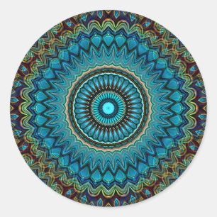 Türkisches Aquamarines Green Mandala Round-Star-M Runder Aufkleber
