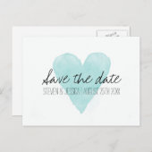 Türkisches Aquarellherz Save the Date Postkarten (Vorne/Hinten)