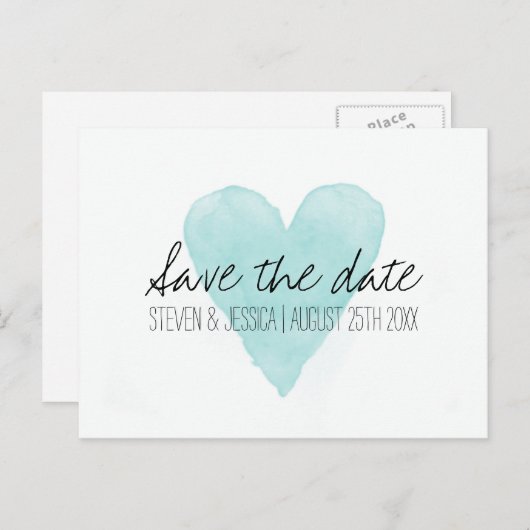 Türkisches Aquarellherz Save the Date Postkarten (Vorne/Hinten)