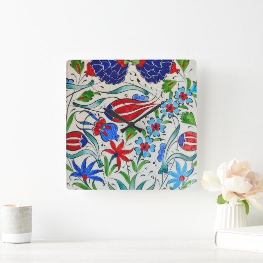 Türkisches Blumendesign Quadratische Wanduhr (Zuhause)