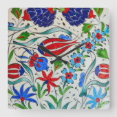 Türkisches Blumendesign Quadratische Wanduhr (Vorderseite)