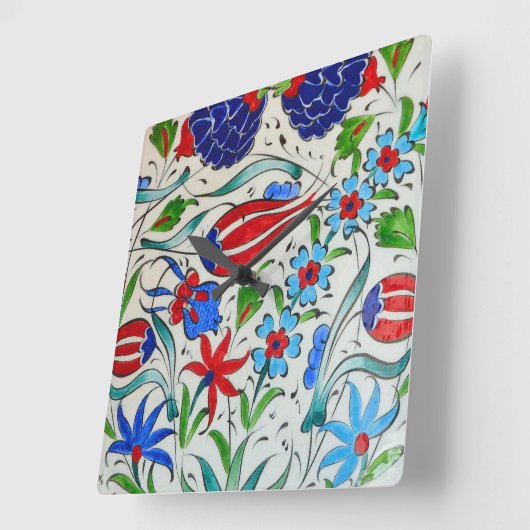 Türkisches Blumendesign Quadratische Wanduhr (Winkel)