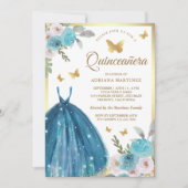 Türkisches Blumenkleid Butterfly Gold Quinceanera Einladung (Vorderseite)
