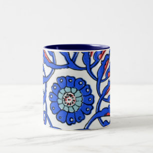 Türkisches Fliesen Blau Blumen Makro Muster Zweifarbige Tasse