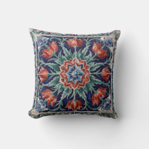 Türkisches Iznik-Tulpen-Kissen Kobalt-Medaillon Kissen